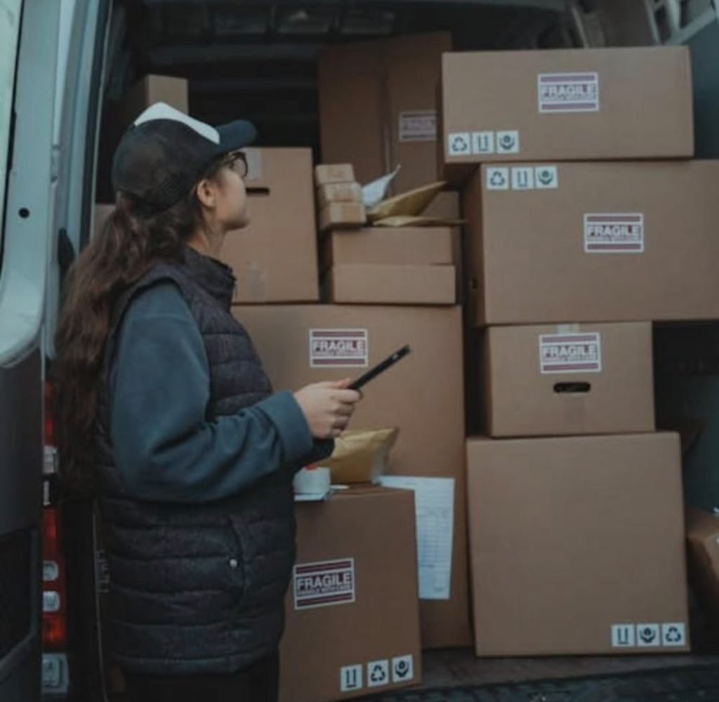 A staff checking cargo